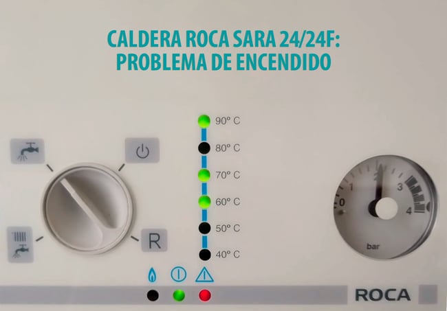 01 Caldera Roca mostrando un Error 60-70-90 en su sistema de focos LED de temperaturas y anomalias