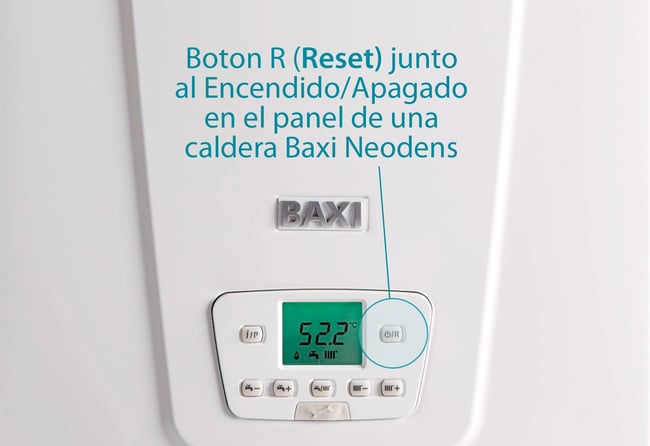 03 Boton de Reset junto con el Encendido-Apagado indicado en una caldera Baxi Neodens 