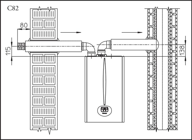 03 Diagrama de instalacion separada (no coaxial) de toma de aire y salida de gases en la caldera Immergas Eolo Star 23 KW
