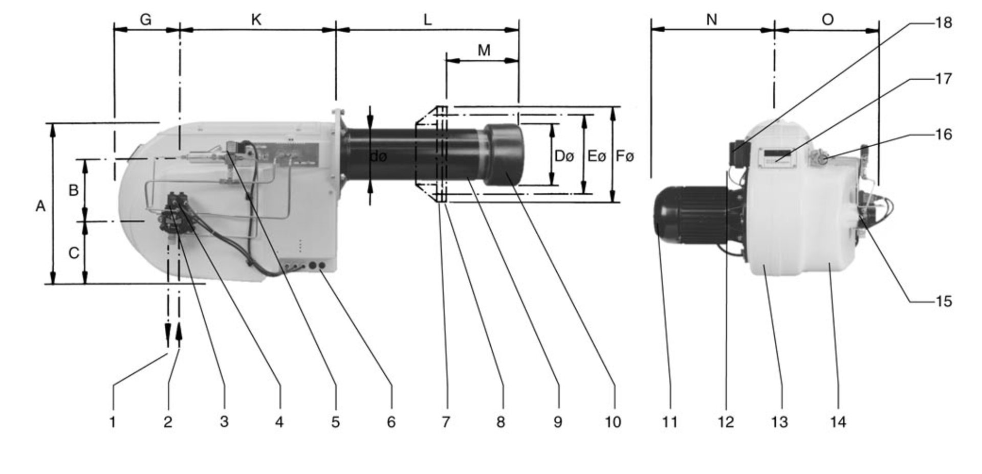 03 Diagrama numerado de componentes del quemador de gasoleo Elco EK 4.70_100 L-ZA