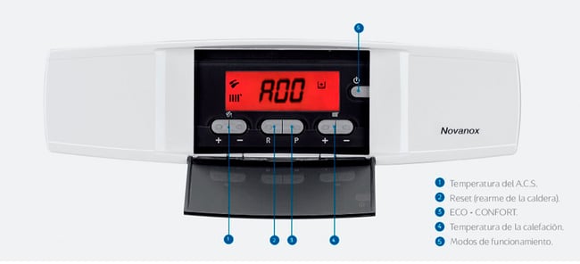 03 Panel de control de una caldera BaxiRoca modelo Novanox mostrando el codigo A00