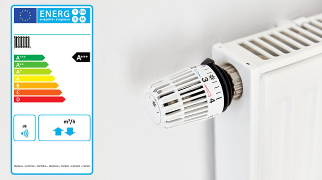 04 Etiqueta ELD de la UE con la eficiencia energetica de un radiador de calefaccion