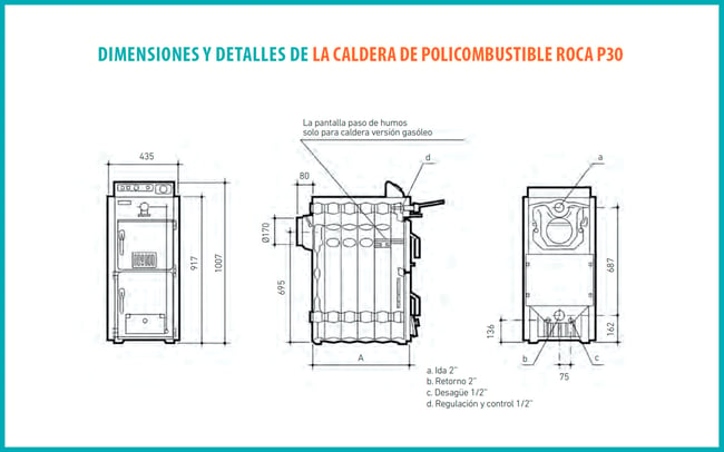 51 Dimensiones y detalles de la caldera de policombustible Roca P30